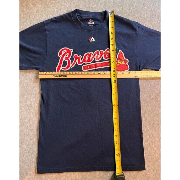 Jason Heyward 22 Atlanta Braves Majestic Boys MLB T-Shirt Blue Crew Spellout‎ S - Picture 4 of 7